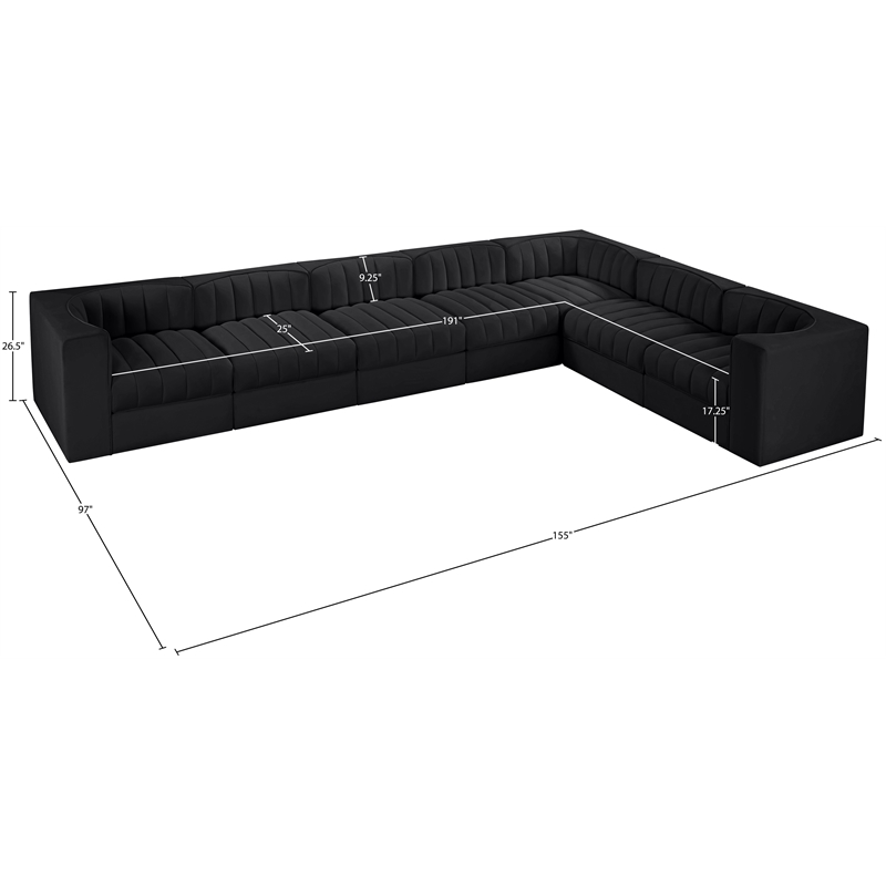 Meridian Furniture Rummi Black Velvet Performance Fabric 7pc. Modular Sectional