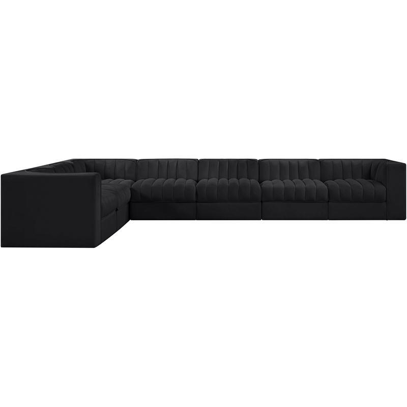 Meridian Furniture Rummi Black Velvet Performance Fabric 7pc. Modular Sectional