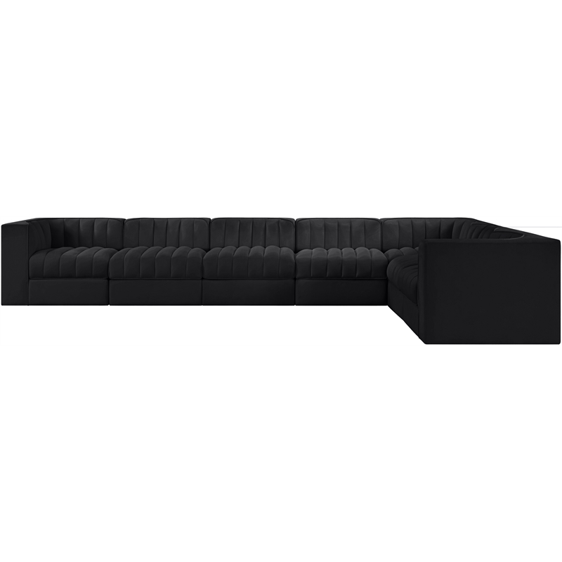 Meridian Furniture Rummi Black Velvet Performance Fabric 7pc. Modular Sectional