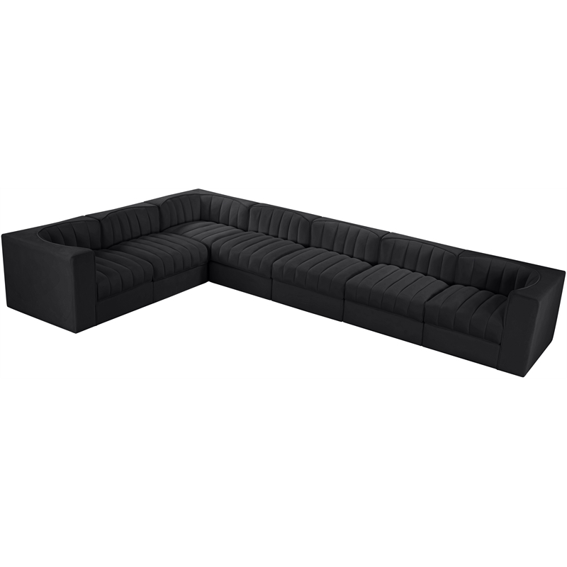 Meridian Furniture Rummi Black Velvet Performance Fabric 7pc. Modular Sectional