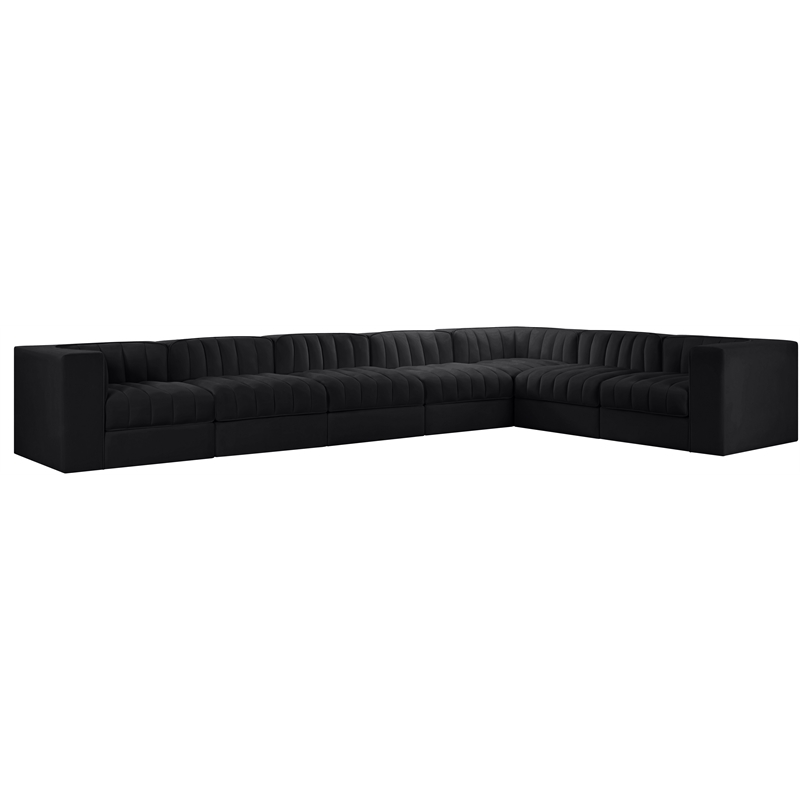 Meridian Furniture Rummi Black Velvet Performance Fabric 7pc. Modular Sectional
