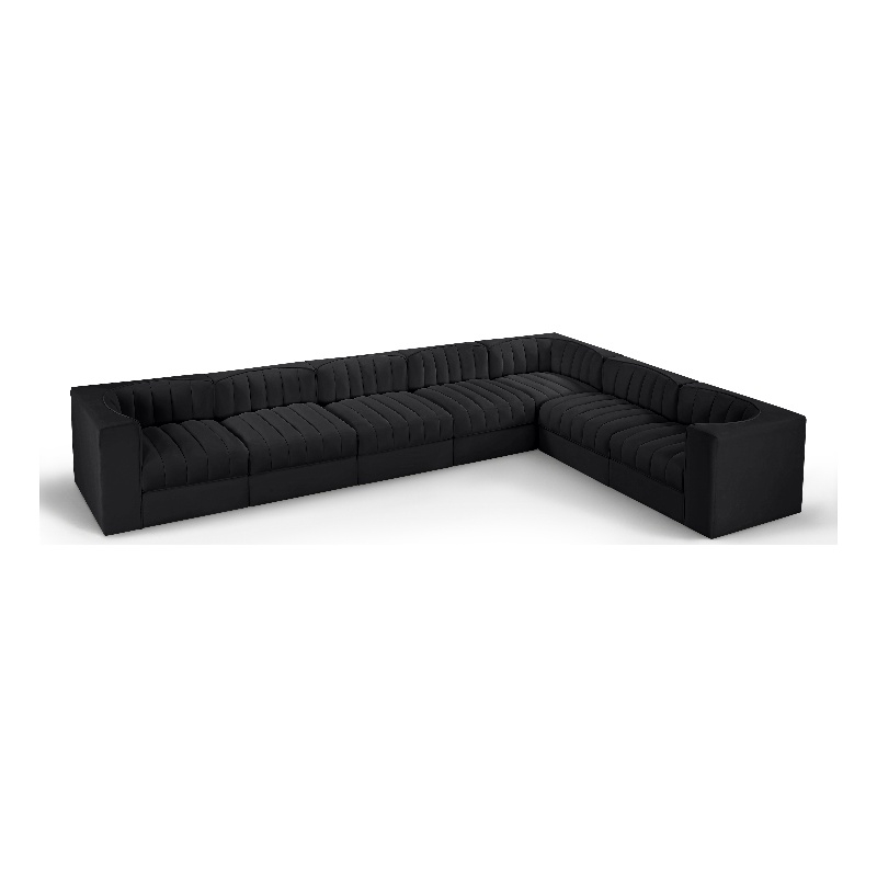 Meridian Furniture Rummi Black Velvet Performance Fabric 7pc. Modular Sectional