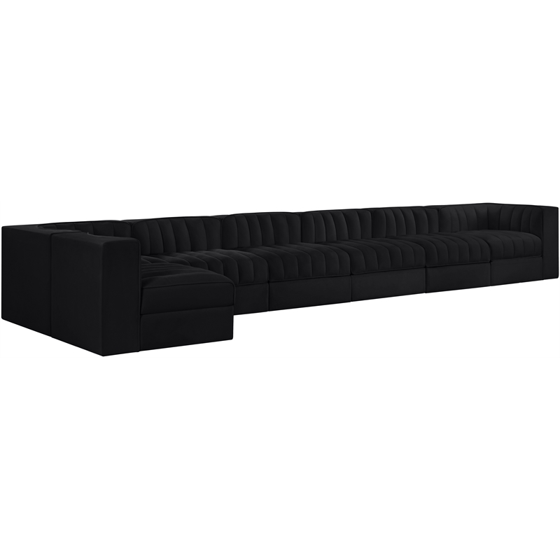 Meridian Furniture Rummi Black Velvet Performance Fabric 7pc. Modular Sectional