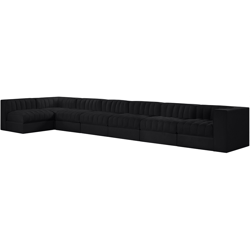 Meridian Furniture Rummi Black Velvet Performance Fabric 7pc. Modular Sectional