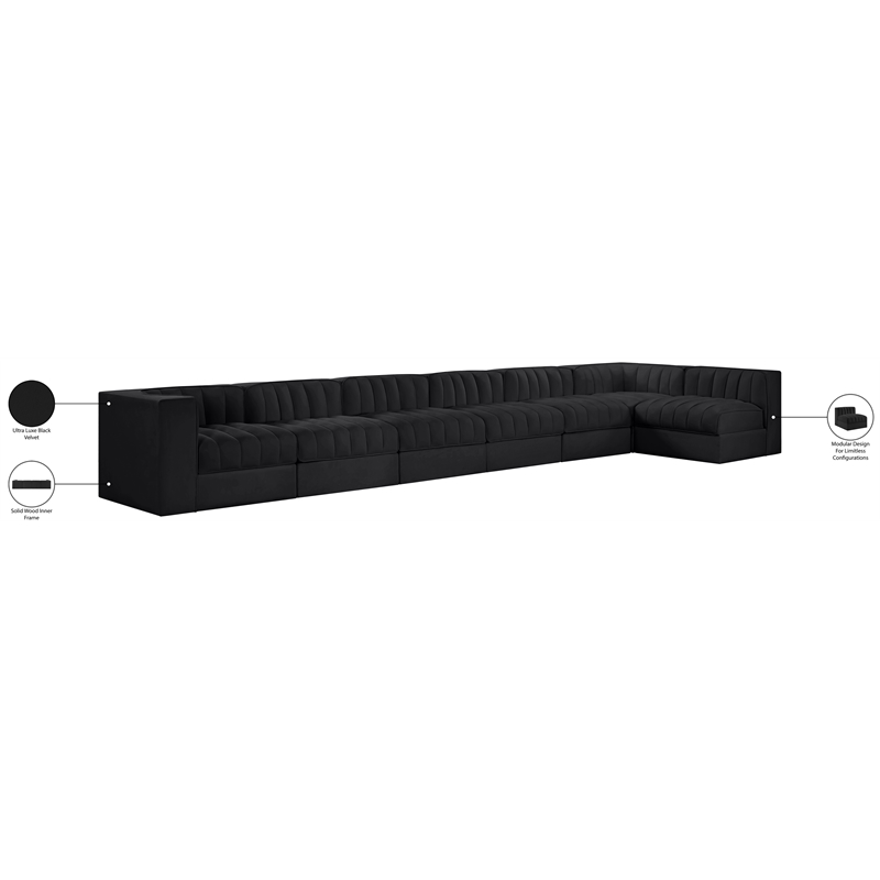Meridian Furniture Rummi Black Velvet Performance Fabric 7pc. Modular Sectional