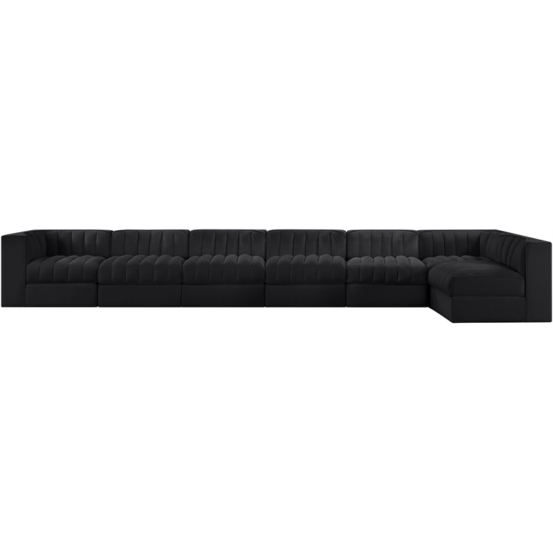 Meridian Furniture Rummi Black Velvet Performance Fabric 7pc. Modular Sectional