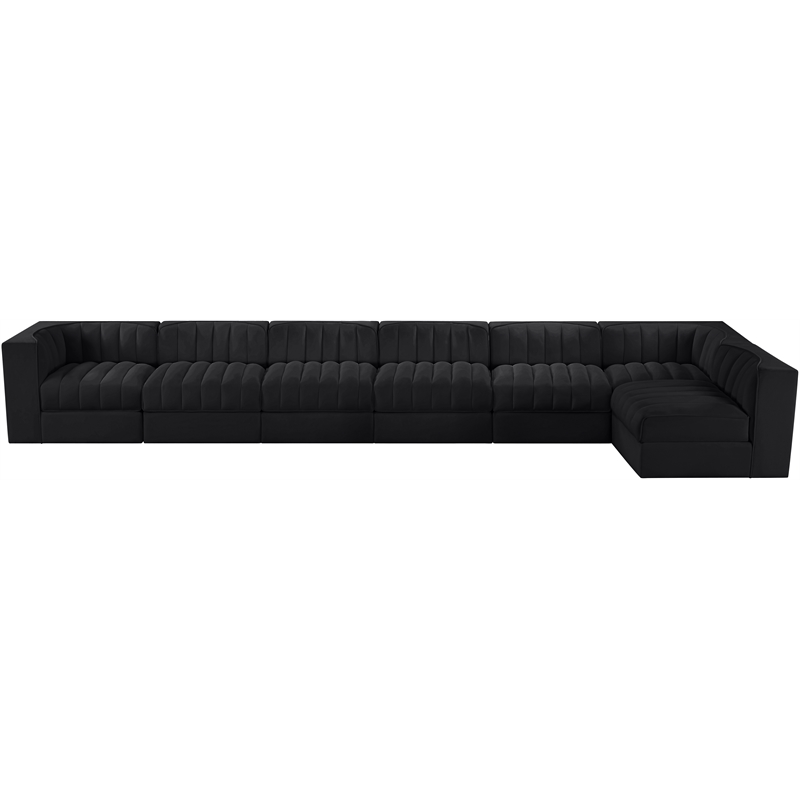 Meridian Furniture Rummi Black Velvet Performance Fabric 7pc. Modular Sectional