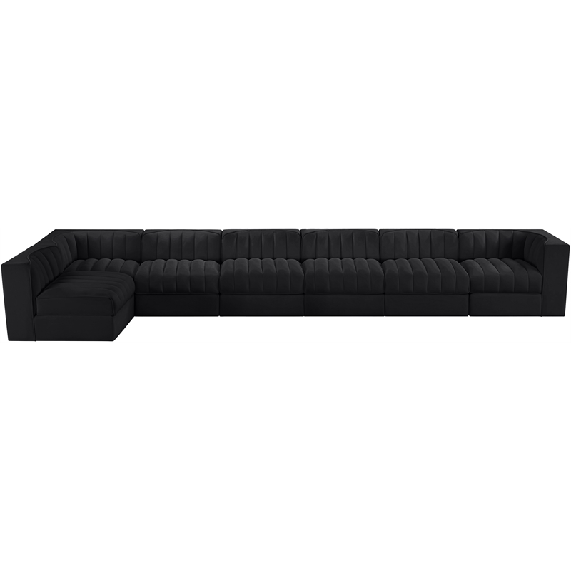 Meridian Furniture Rummi Black Velvet Performance Fabric 7pc. Modular Sectional