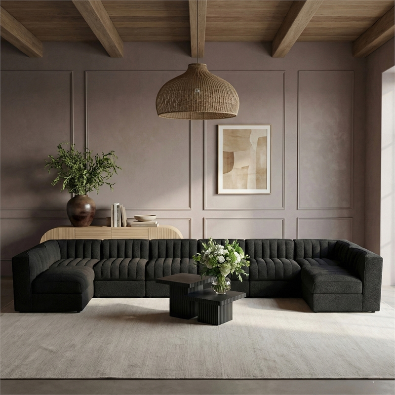 Meridian Furniture Rummi Black Velvet Performance Fabric 8pc. Modular Sectional