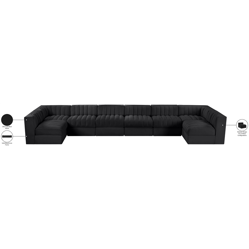Meridian Furniture Rummi Black Velvet Performance Fabric 8pc. Modular Sectional