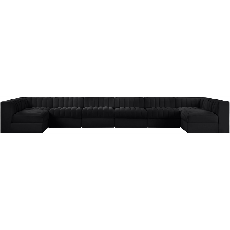 Meridian Furniture Rummi Black Velvet Performance Fabric 8pc. Modular Sectional
