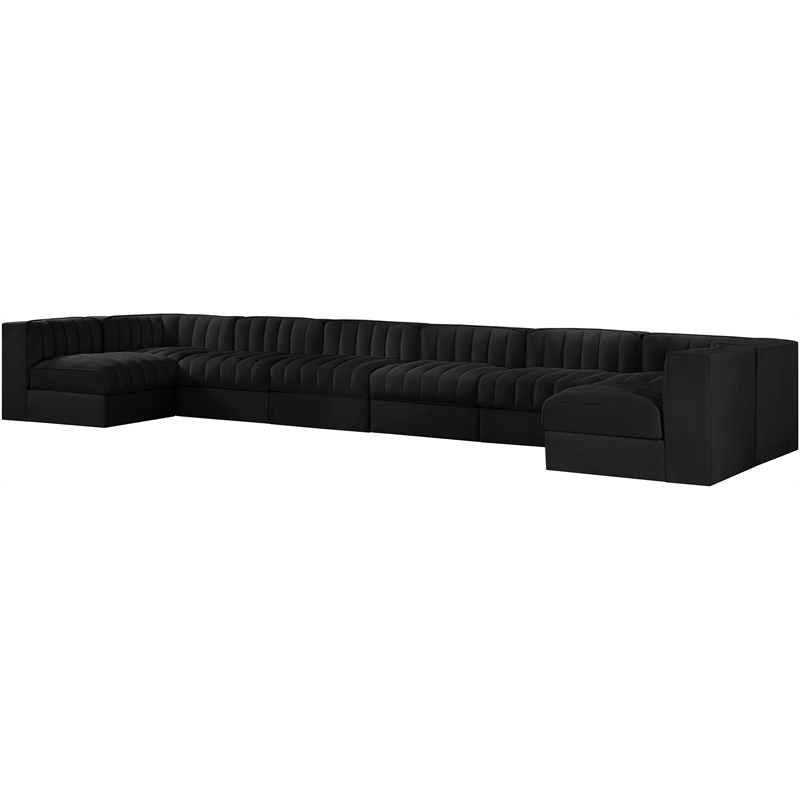 Meridian Furniture Rummi Black Velvet Performance Fabric 8pc. Modular Sectional