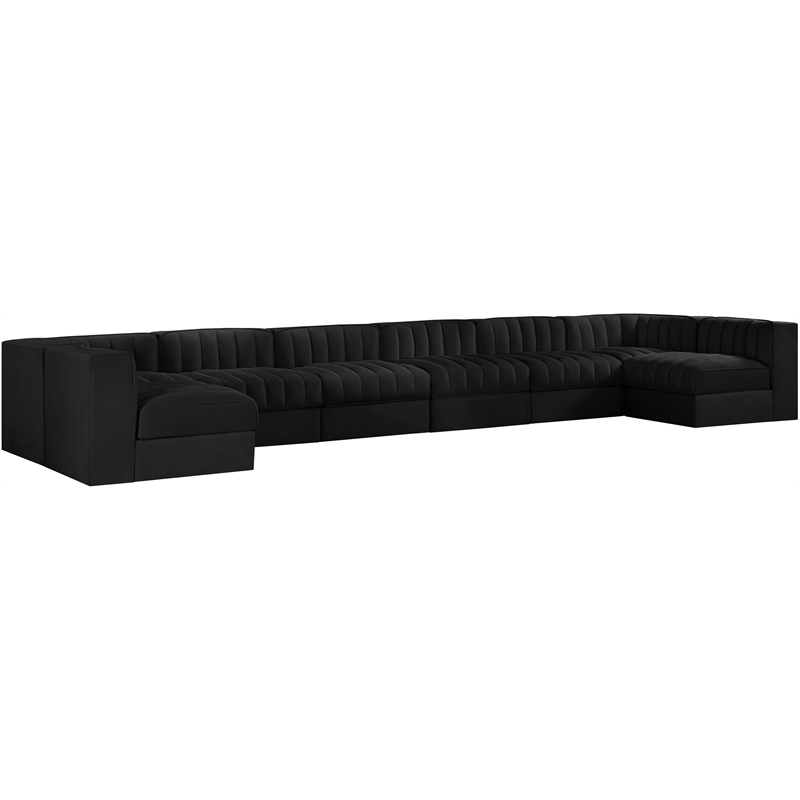 Meridian Furniture Rummi Black Velvet Performance Fabric 8pc. Modular Sectional