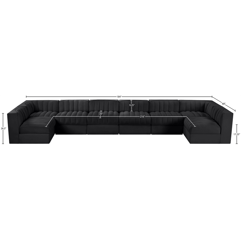 Meridian Furniture Rummi Black Velvet Performance Fabric 8pc. Modular Sectional