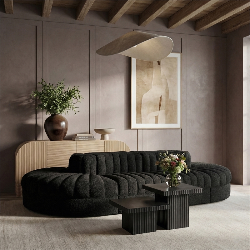 Meridian Furniture Rummi Black Velvet Performance Fabric 8pc. Modular Sectional