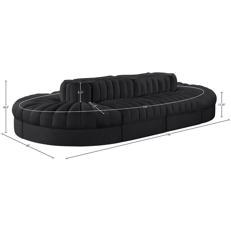 Meridian Furniture Rummi Black Velvet Performance Fabric 8pc. Modular Sectional
