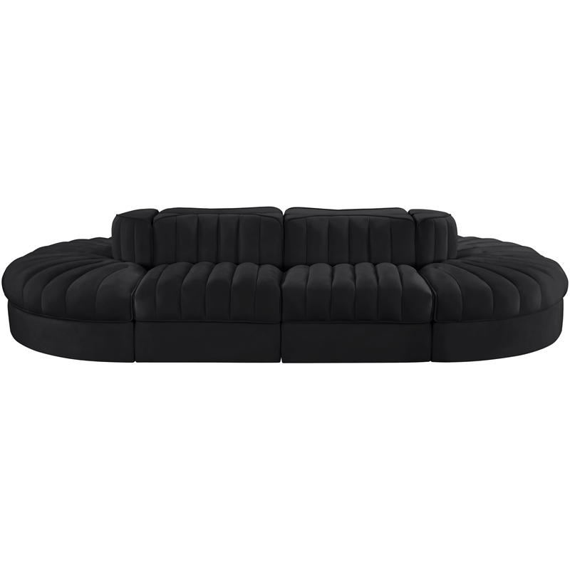 Meridian Furniture Rummi Black Velvet Performance Fabric 8pc. Modular Sectional