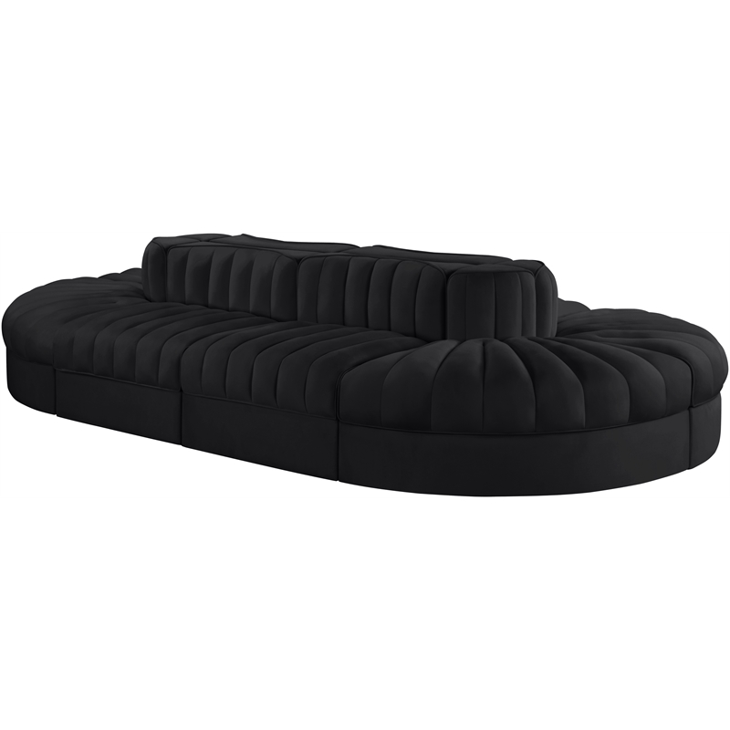 Meridian Furniture Rummi Black Velvet Performance Fabric 8pc. Modular Sectional