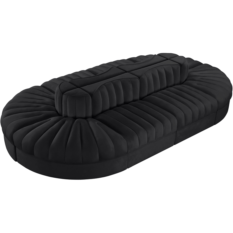 Meridian Furniture Rummi Black Velvet Performance Fabric 8pc. Modular Sectional