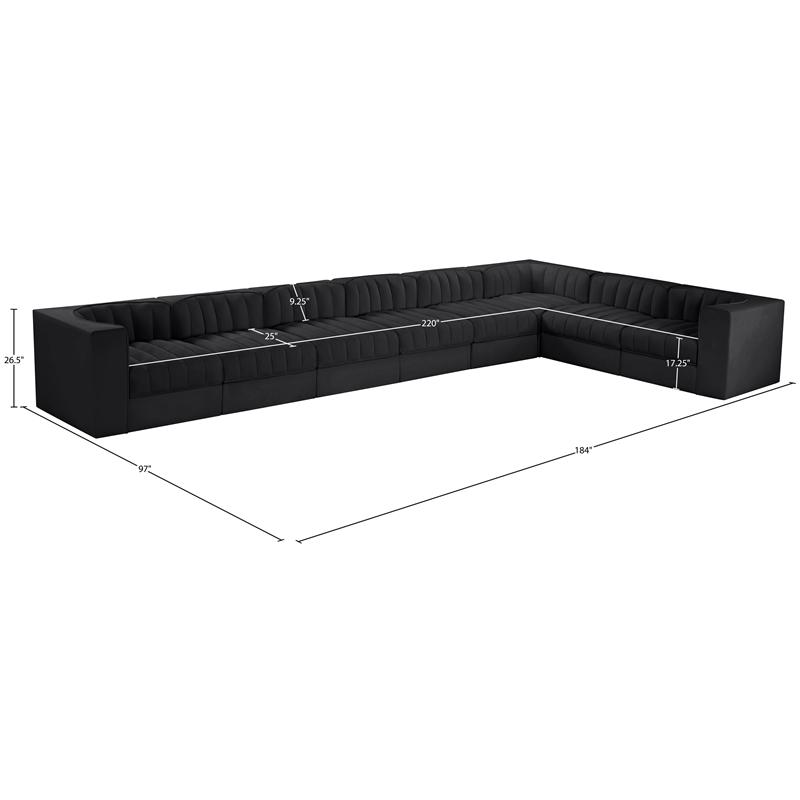 Meridian Furniture Rummi Black Velvet Performance Fabric 8pc. Modular Sectional