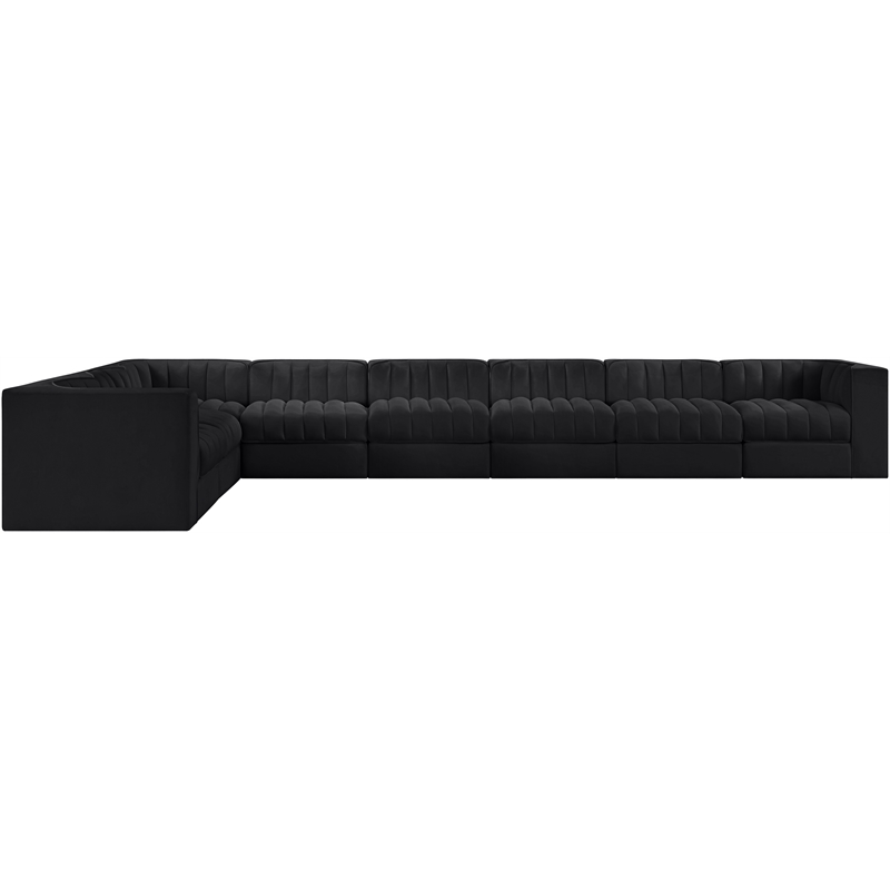 Meridian Furniture Rummi Black Velvet Performance Fabric 8pc. Modular Sectional
