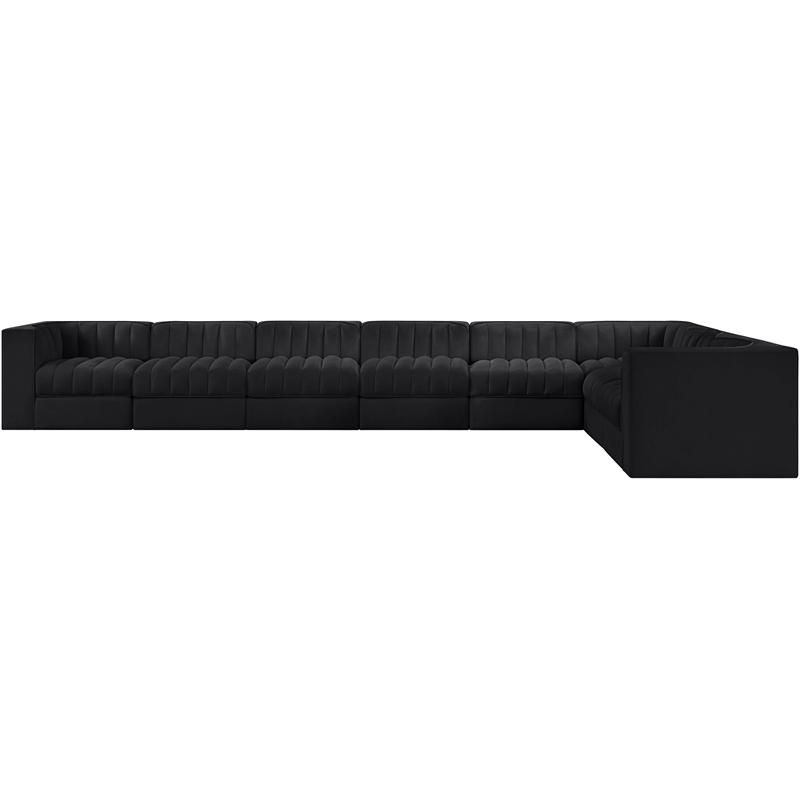 Meridian Furniture Rummi Black Velvet Performance Fabric 8pc. Modular Sectional