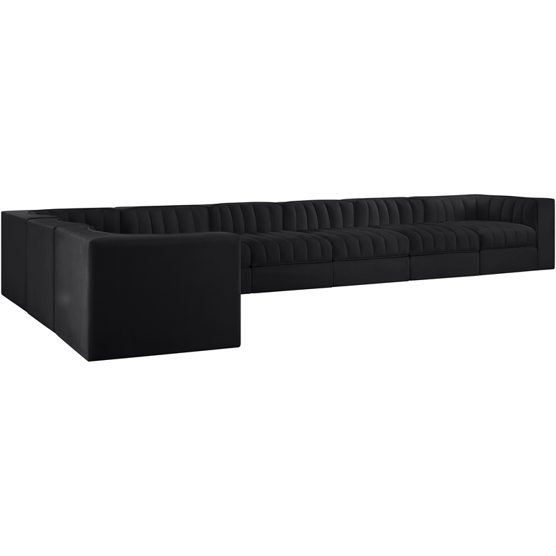 Meridian Furniture Rummi Black Velvet Performance Fabric 8pc. Modular Sectional