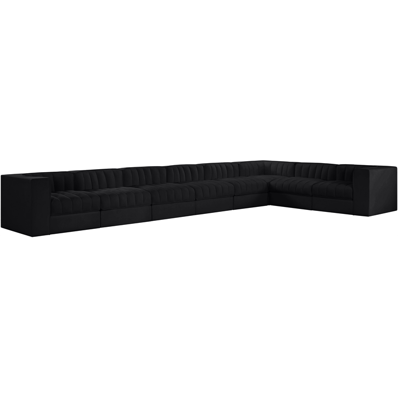 Meridian Furniture Rummi Black Velvet Performance Fabric 8pc. Modular Sectional