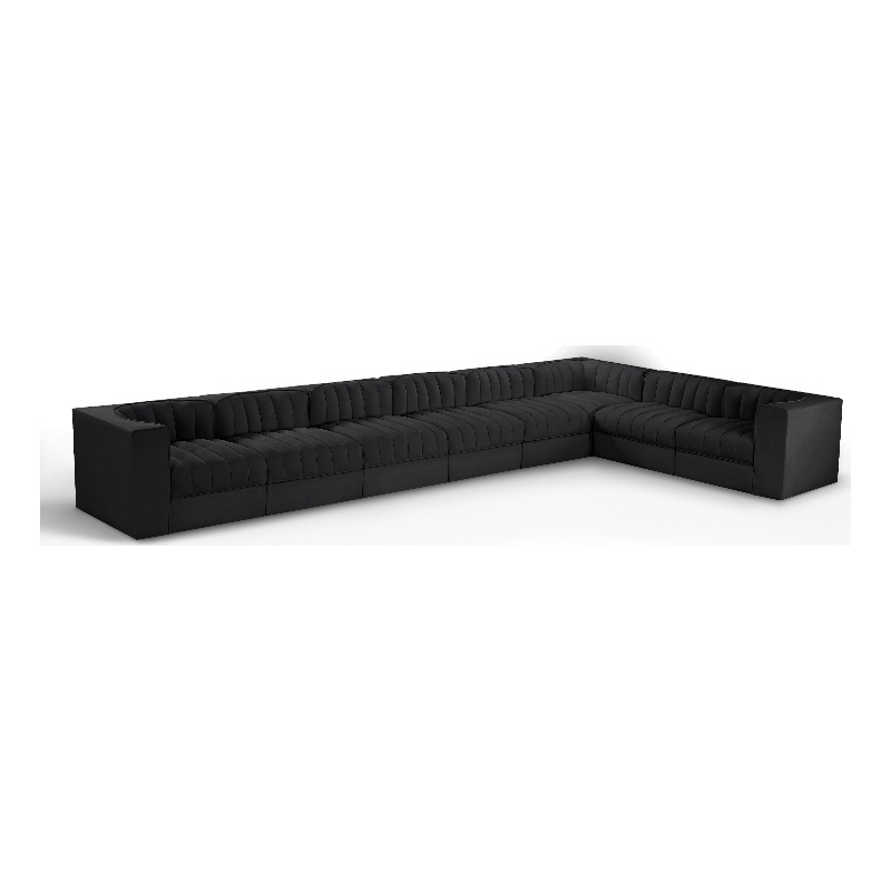 Meridian Furniture Rummi Black Velvet Performance Fabric 8pc. Modular Sectional