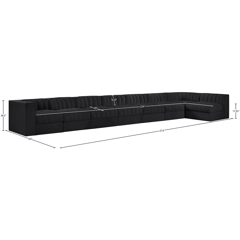 Meridian Furniture Rummi Black Velvet Performance Fabric 8pc. Modular Sectional