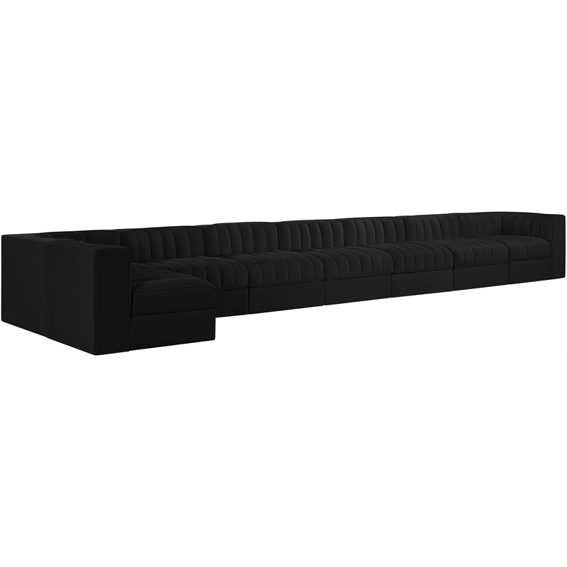 Meridian Furniture Rummi Black Velvet Performance Fabric 8pc. Modular Sectional
