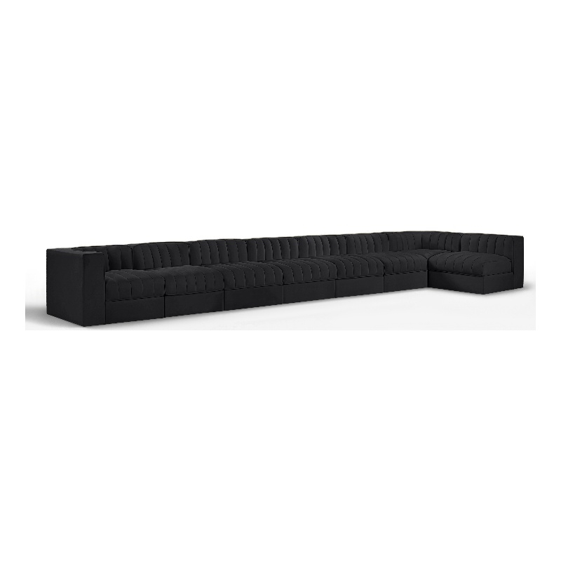 Meridian Furniture Rummi Black Velvet Performance Fabric 8pc. Modular Sectional