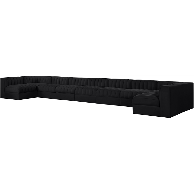 Meridian Furniture Rummi Black Velvet Performance Fabric 9pc. Modular Sectional