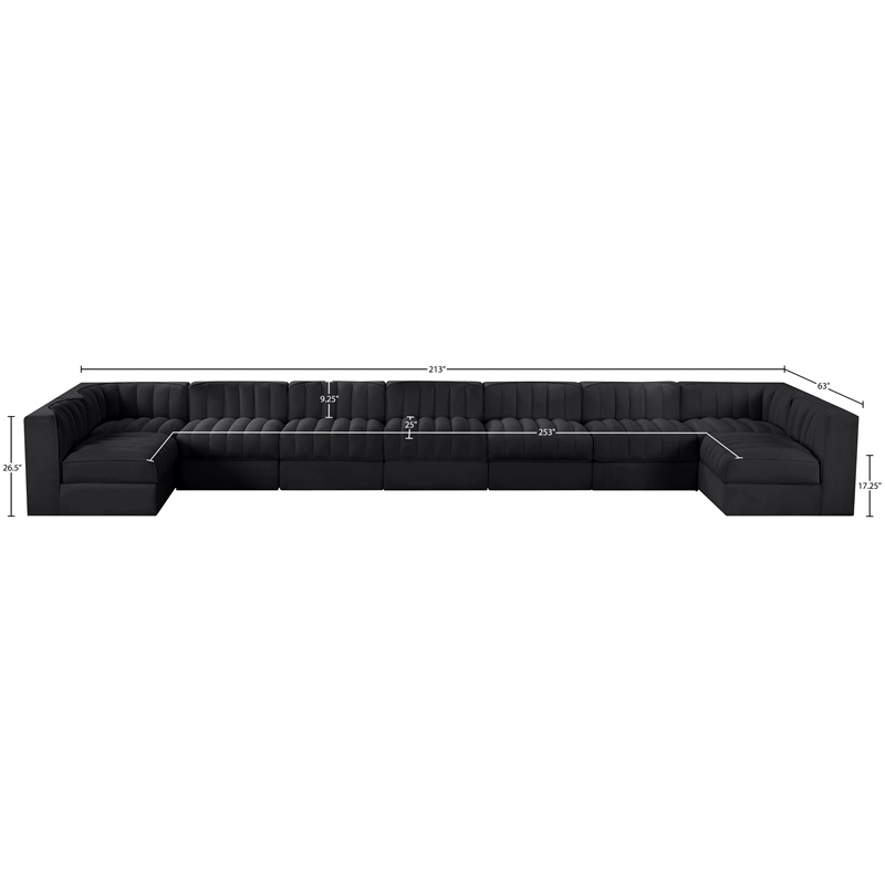 Meridian Furniture Rummi Black Velvet Performance Fabric 9pc. Modular Sectional
