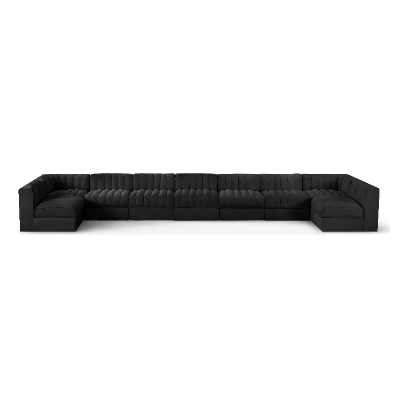 Meridian Furniture Rummi Black Velvet Performance Fabric 9pc. Modular Sectional