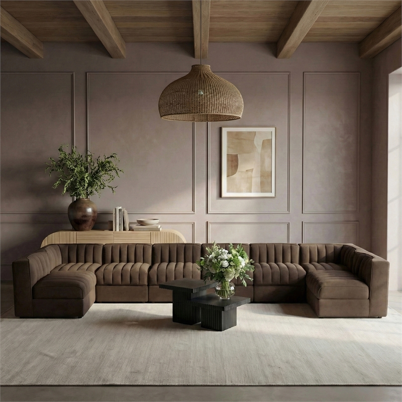Meridian Furniture Rummi Brown Velvet Performance Fabric 8pc. Modular Sectional