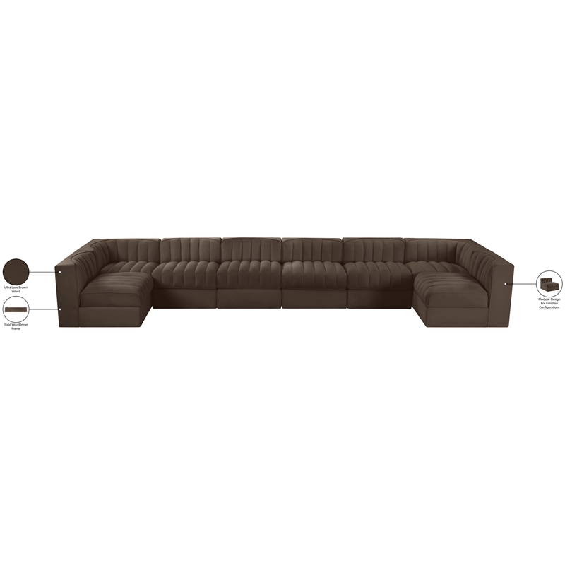 Meridian Furniture Rummi Brown Velvet Performance Fabric 8pc. Modular Sectional
