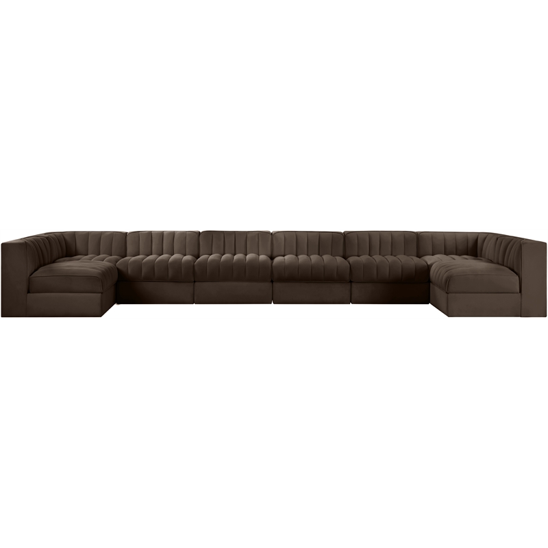Meridian Furniture Rummi Brown Velvet Performance Fabric 8pc. Modular Sectional