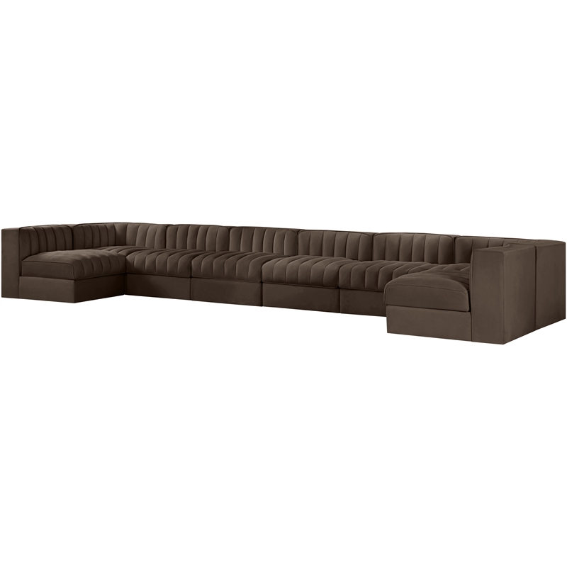 Meridian Furniture Rummi Brown Velvet Performance Fabric 8pc. Modular Sectional
