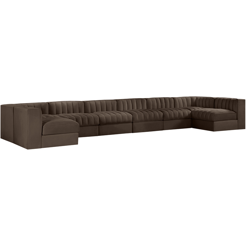 Meridian Furniture Rummi Brown Velvet Performance Fabric 8pc. Modular Sectional