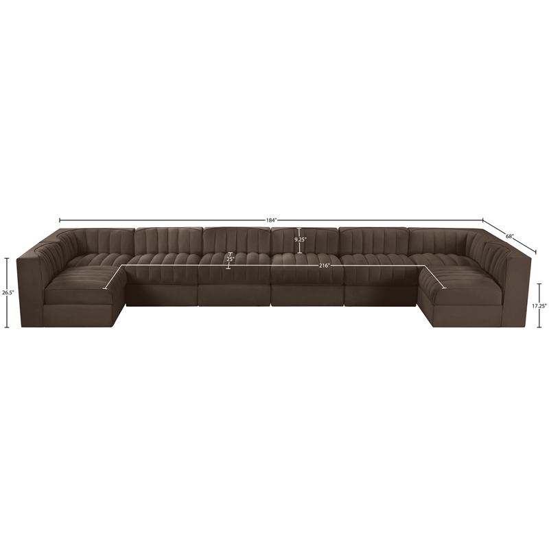 Meridian Furniture Rummi Brown Velvet Performance Fabric 8pc. Modular Sectional