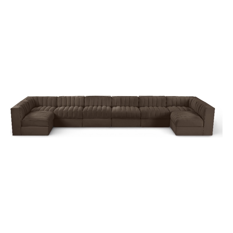 Meridian Furniture Rummi Brown Velvet Performance Fabric 8pc. Modular Sectional
