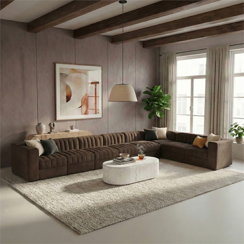 Meridian Furniture Rummi Brown Velvet Performance Fabric 8pc. Modular Sectional