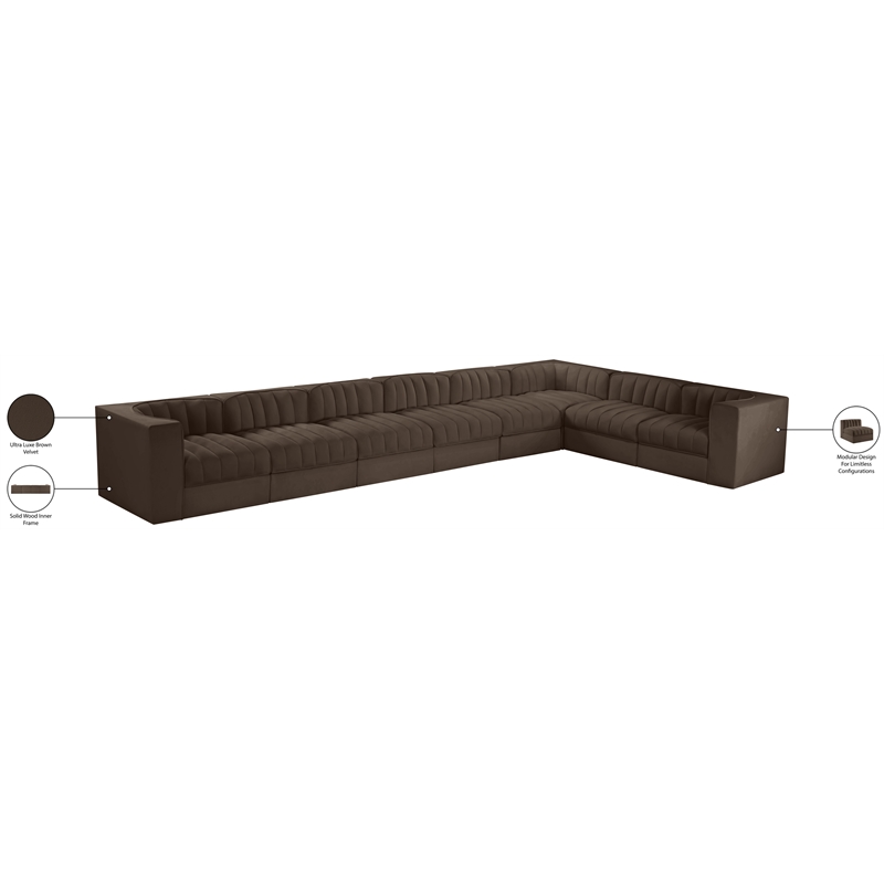 Meridian Furniture Rummi Brown Velvet Performance Fabric 8pc. Modular Sectional
