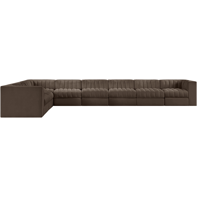 Meridian Furniture Rummi Brown Velvet Performance Fabric 8pc. Modular Sectional