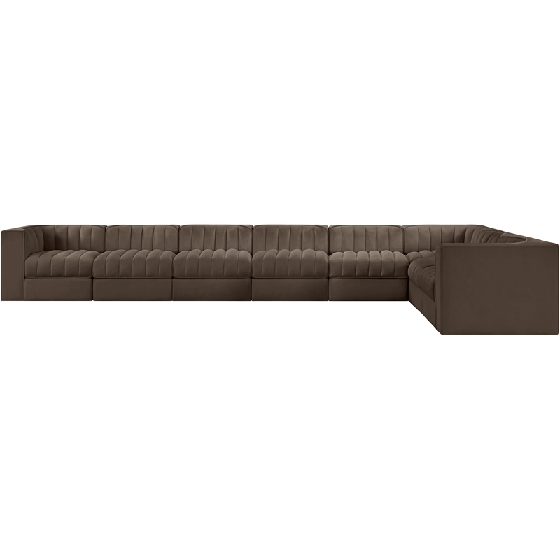 Meridian Furniture Rummi Brown Velvet Performance Fabric 8pc. Modular Sectional