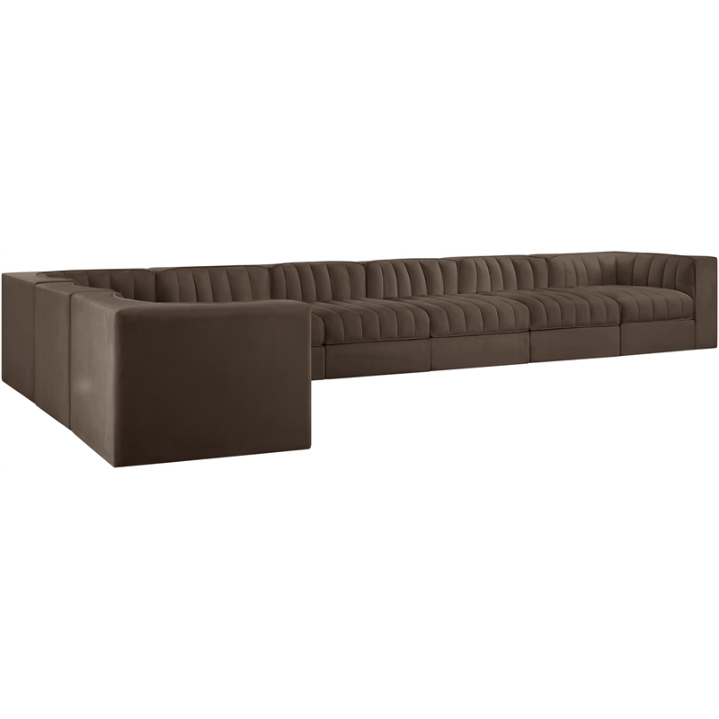 Meridian Furniture Rummi Brown Velvet Performance Fabric 8pc. Modular Sectional