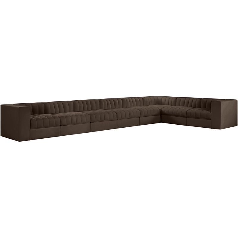 Meridian Furniture Rummi Brown Velvet Performance Fabric 8pc. Modular Sectional