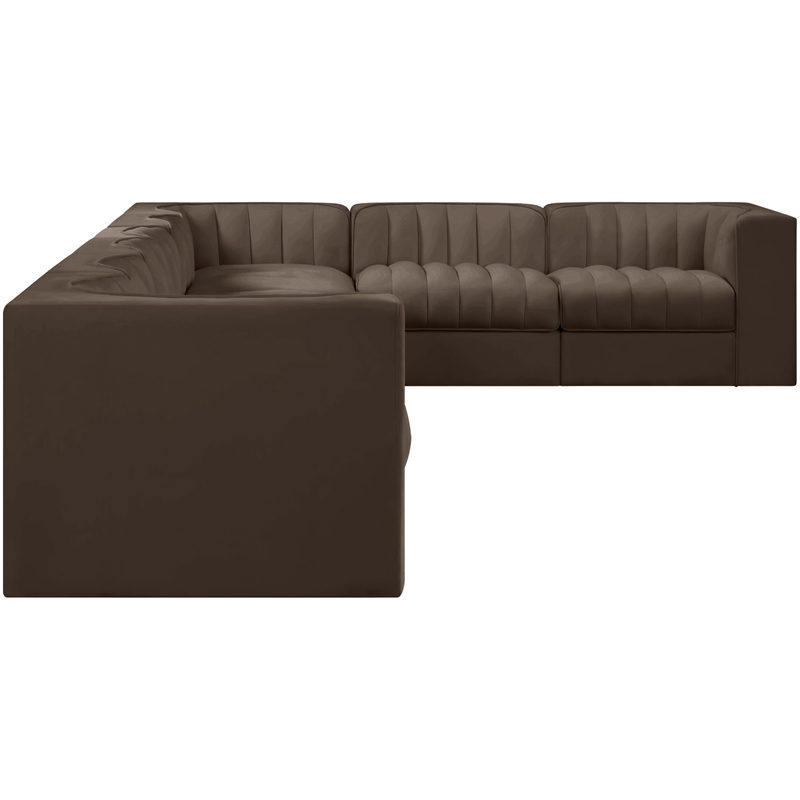Meridian Furniture Rummi Brown Velvet Performance Fabric 8pc. Modular Sectional