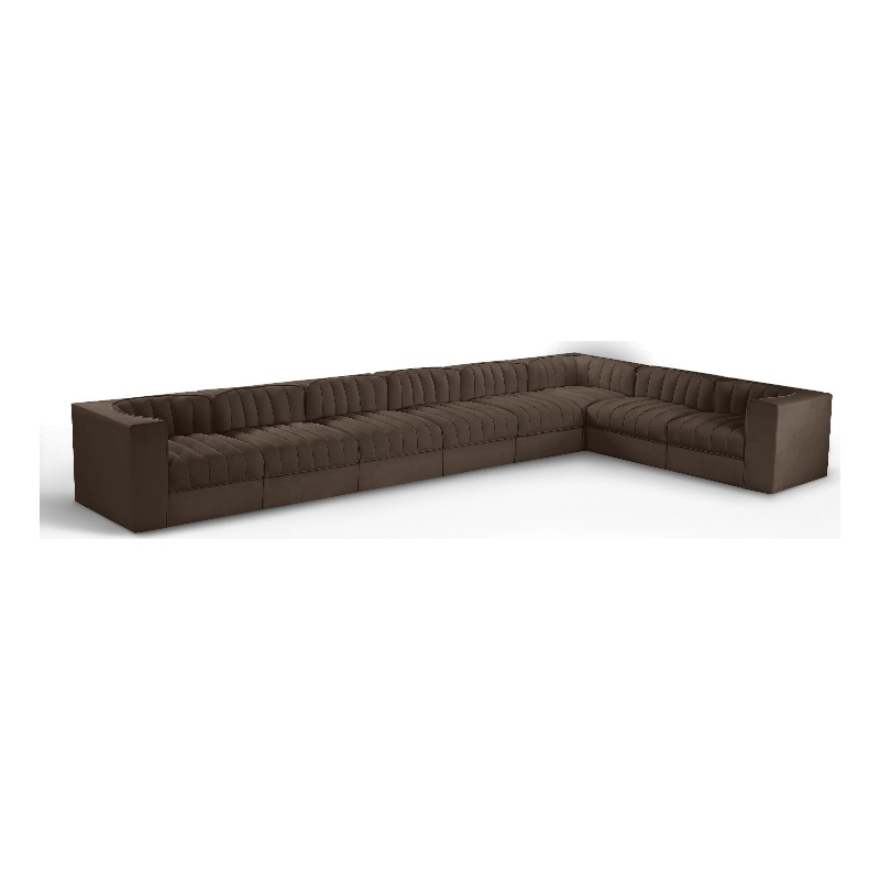 Meridian Furniture Rummi Brown Velvet Performance Fabric 8pc. Modular Sectional